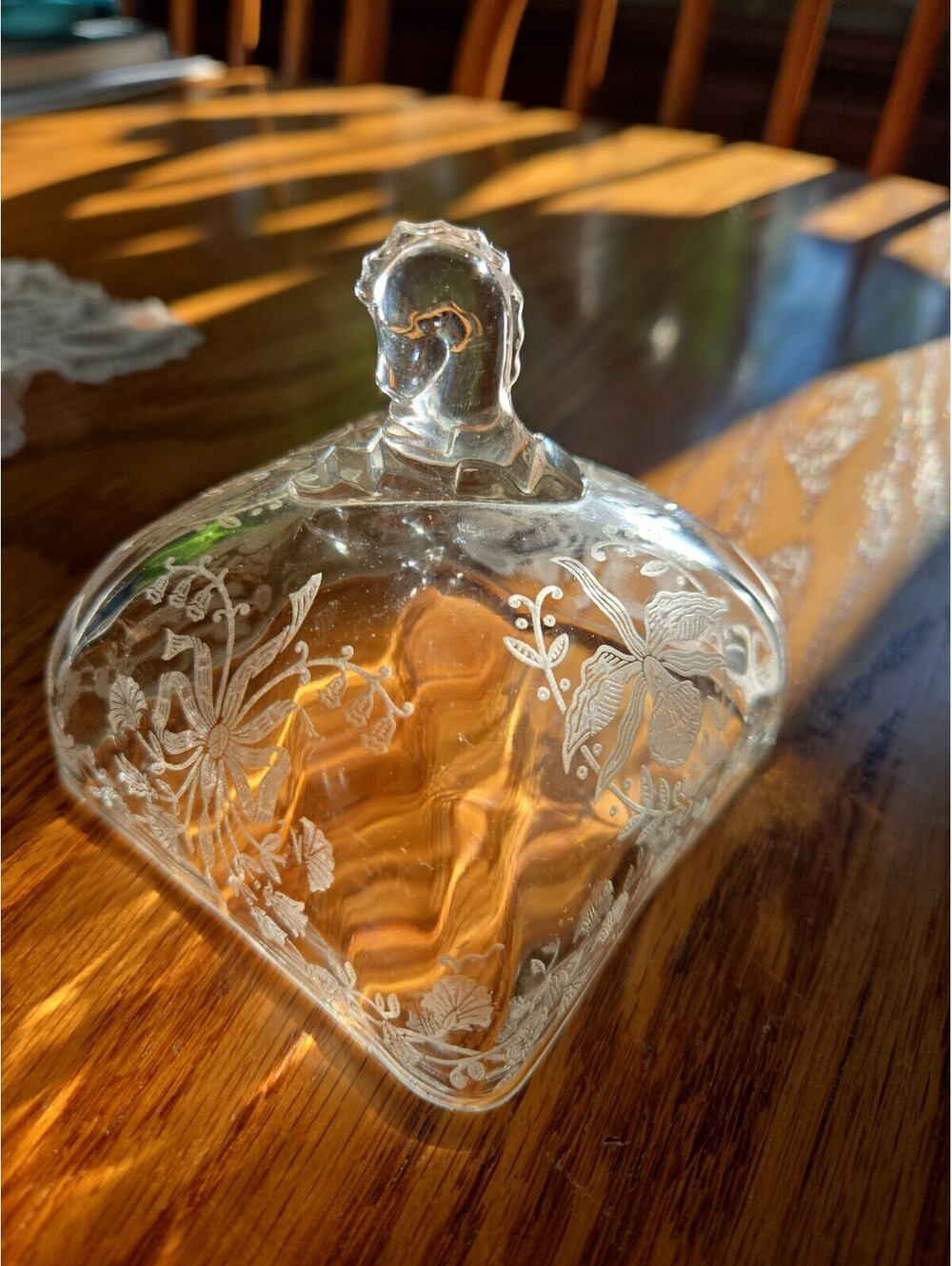 Vtg Glass butter dish cover Orchid pattern A.H. Heisey & Company Seahorse Finial